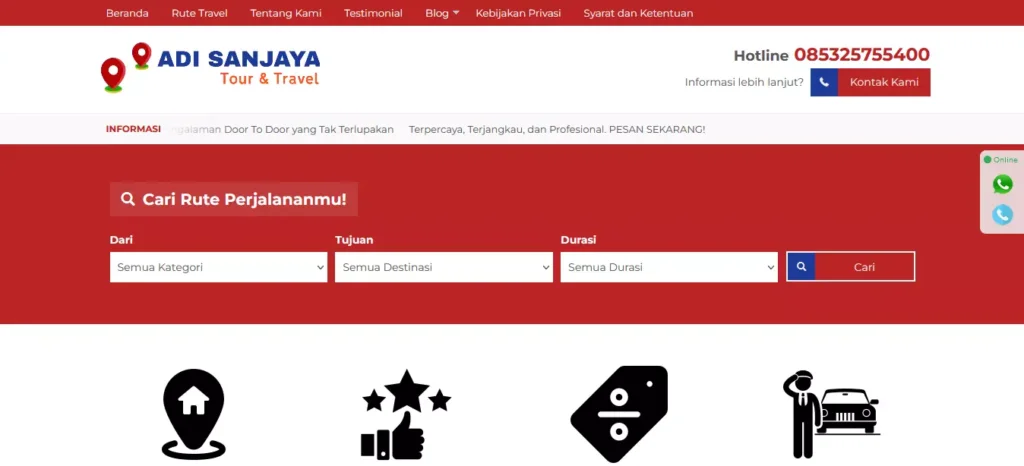 Website Travel Mobil | Adi Sanjaya Travel
