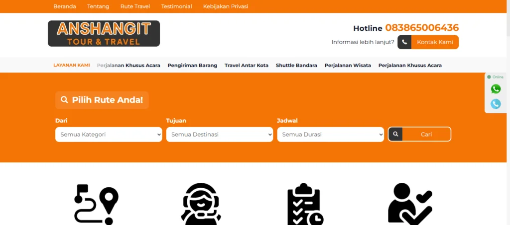 Website Travel Mobil | Anshangit Travel