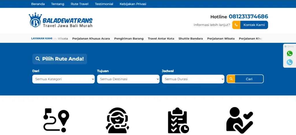 Website Travel Mobil | Bala Dewa Trans