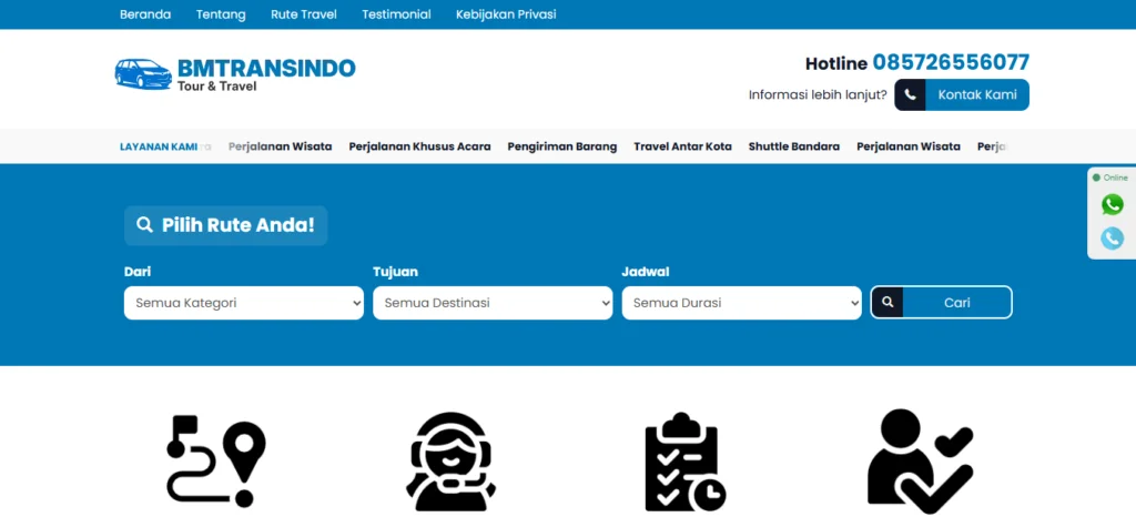 Website Travel Mobil | BM Transindo