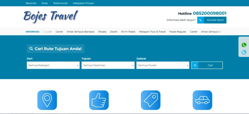 Website Travel Mobil | Bojes Travel