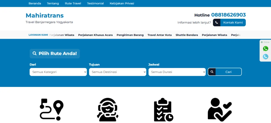 Website Travel Mobil | Mahira Trans