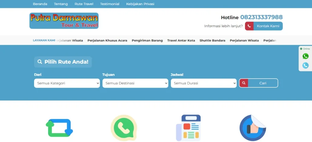Website Travel Mobil | Putra Darmawan Tour & Travel