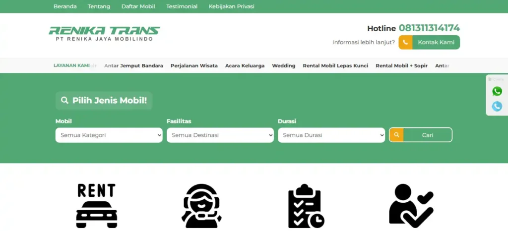 Website Travel Mobil | Renika Trans