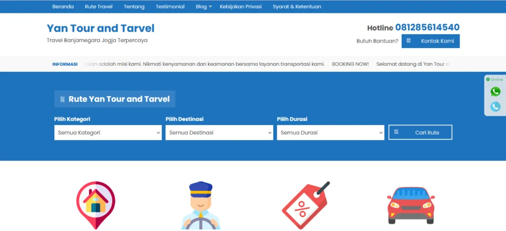 Website Travel Mobil | Yan Tour and Travel